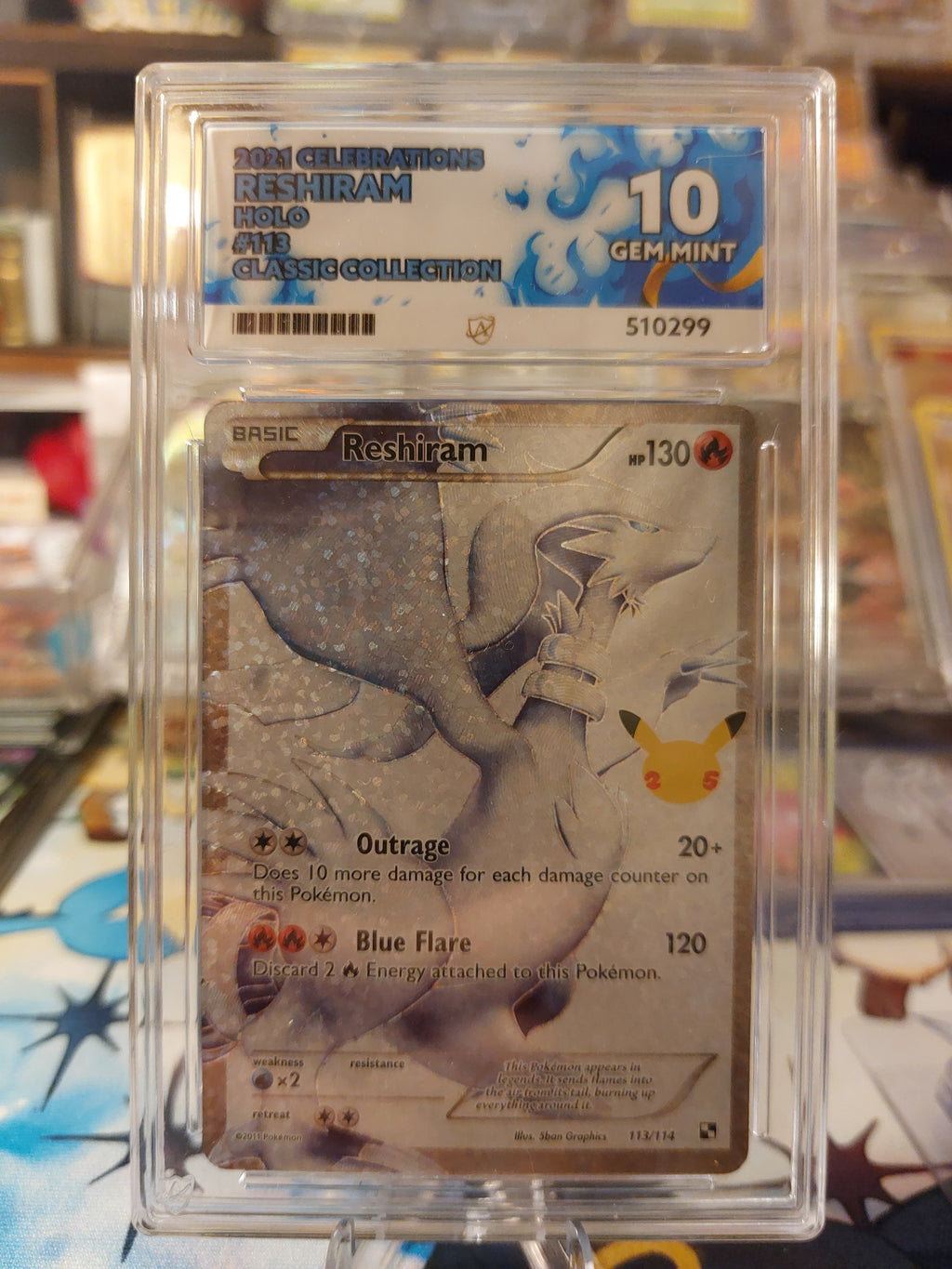 Pokémon TCG Reshiram Celebrations Holo Full Art Card 113/114 Ace 10 Gem Mint
