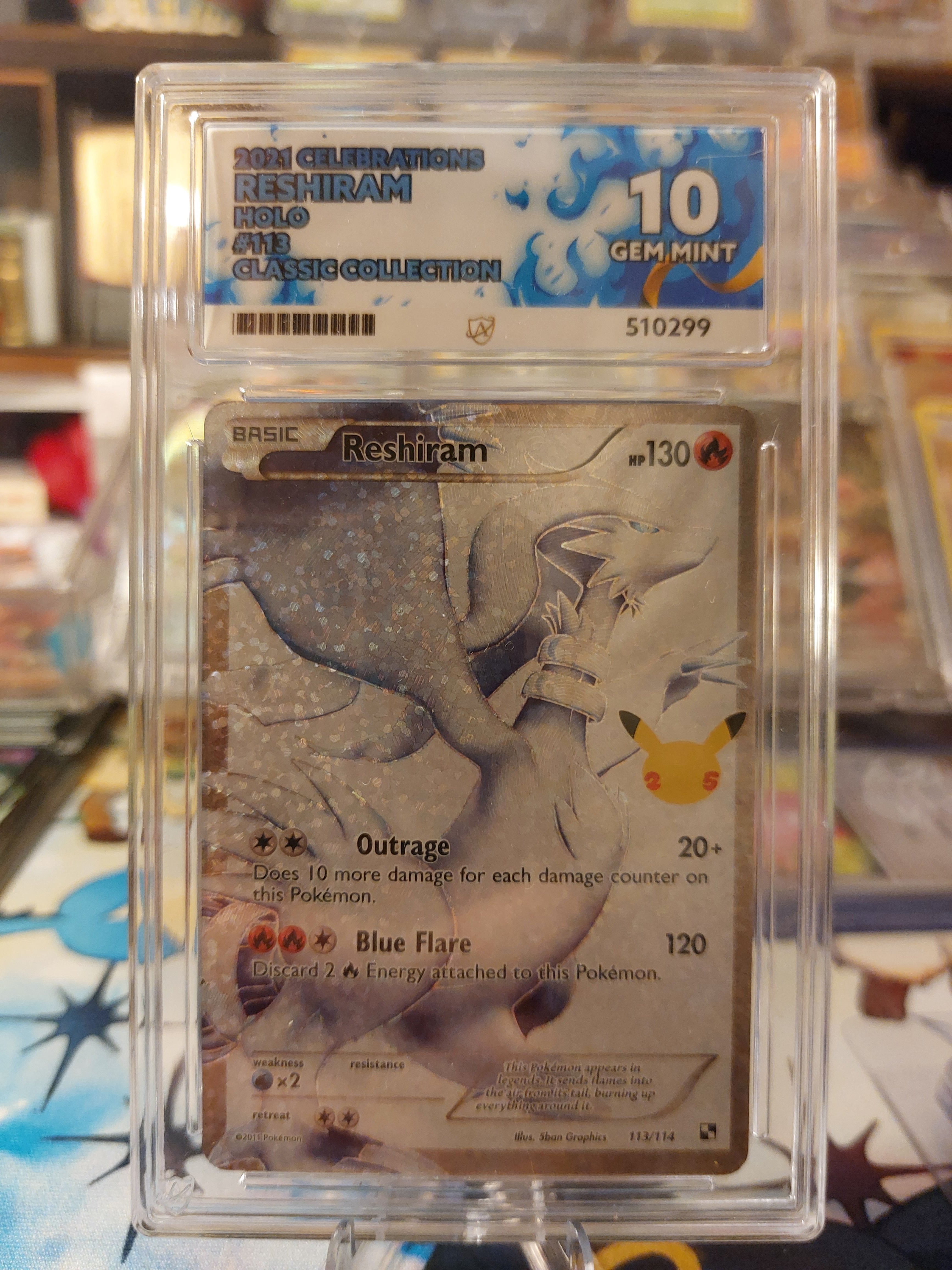 Pokémon TCG Reshiram Celebrations Holo Full Art Card 113/114 Ace 10 Gem Mint